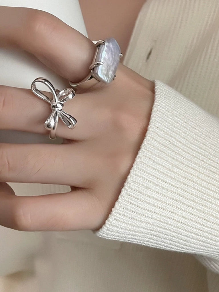 Silver Bow & Pearl Rings