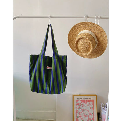 Green Striped Shopper Tote