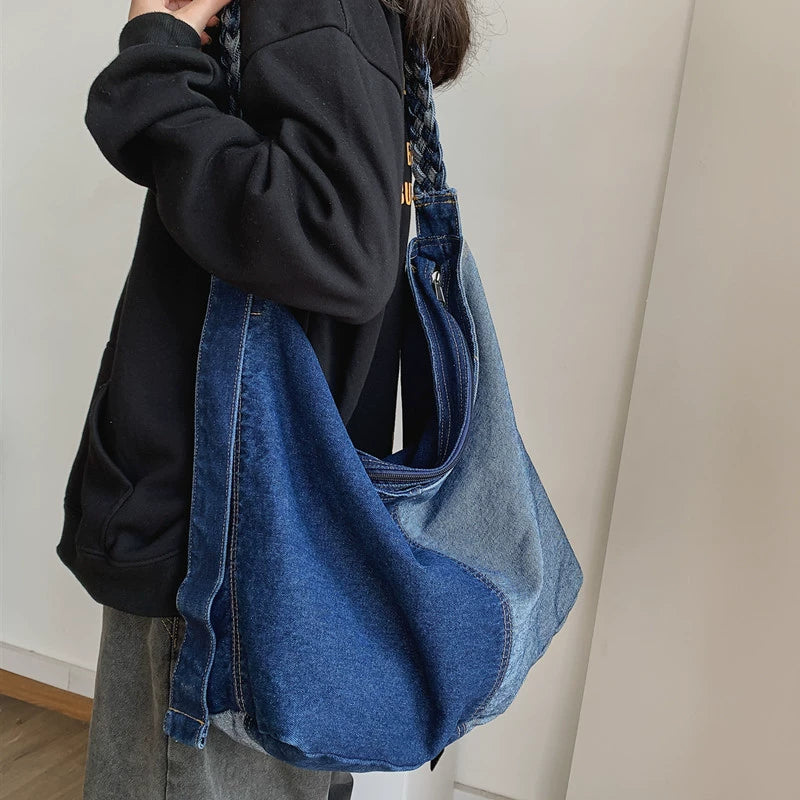 Dual Color Denim Crossbody