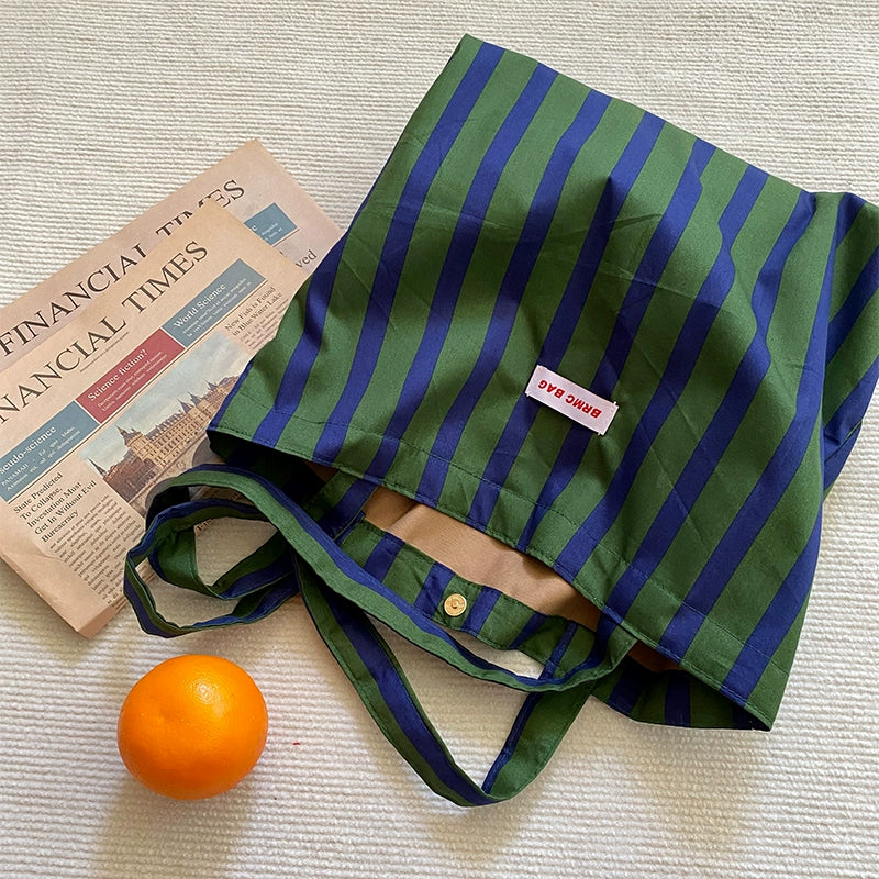 Green Striped Shopper Tote